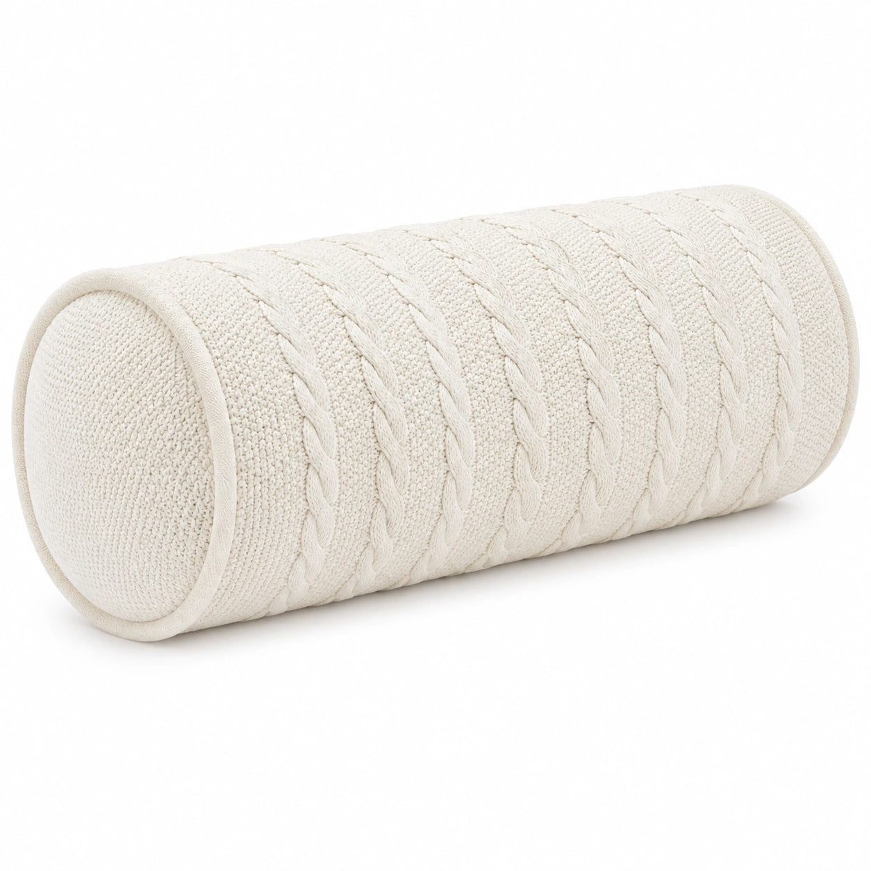 Nackenrolle 20 x 50 cm Cremeweiß Textil mit Zopfmuster