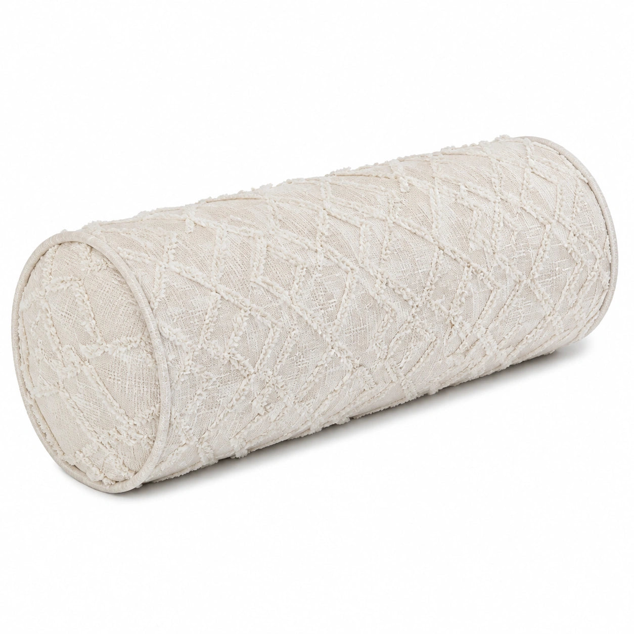 Nackenrolle 20 x 50 cm aus Baumwollstoff in Creme mit Strukturmuster