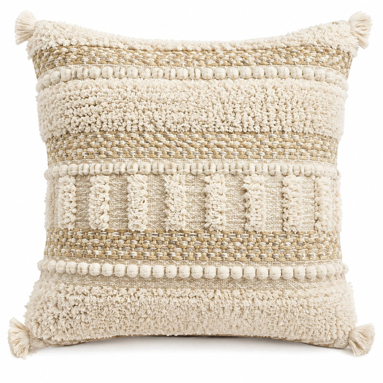 Dekokissen 45 cm Beige Textil mit Struktur und Quasten