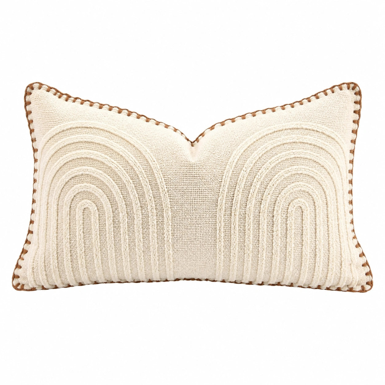 Dekokissen 50 x 30 cm Creme Braun - Strukturstoff mit Bogenmuster
