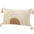 Dekokissen 50 x 30 cm Baumwolloptik Beige Braun mit Regenbogenstruktur und Quasten