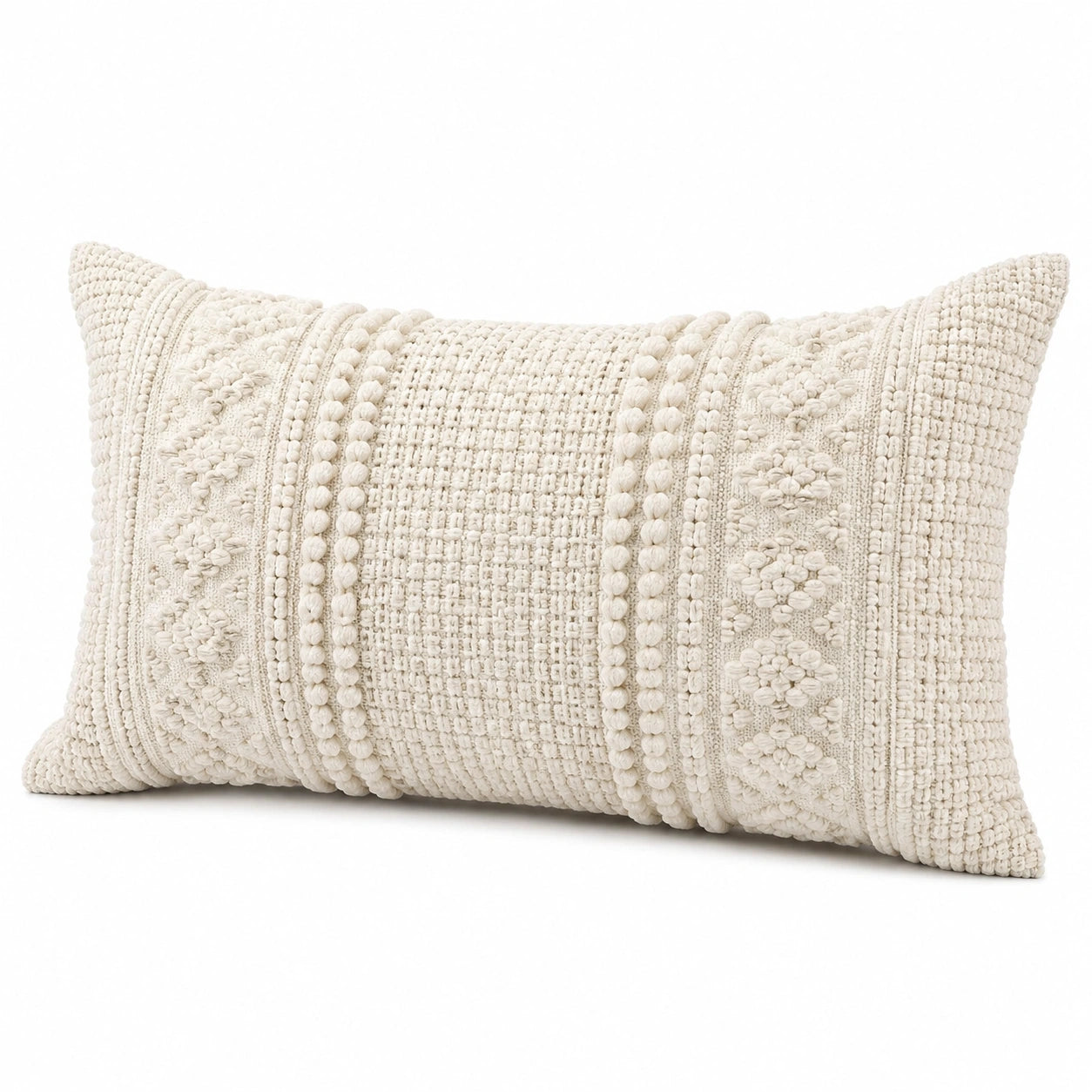 Dekokissen 50 x 30 cm Textil Cremefarben für Sofa mit Strukturmuster