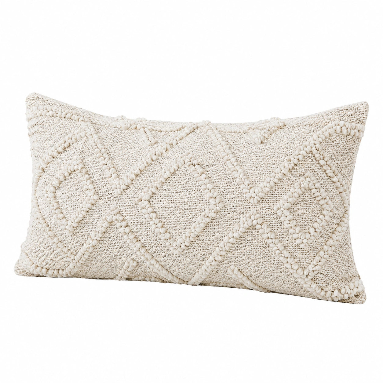 Rechteckiges Dekokissen 50 x 30 cm in Creme mit strukturierter Textiloberfläche