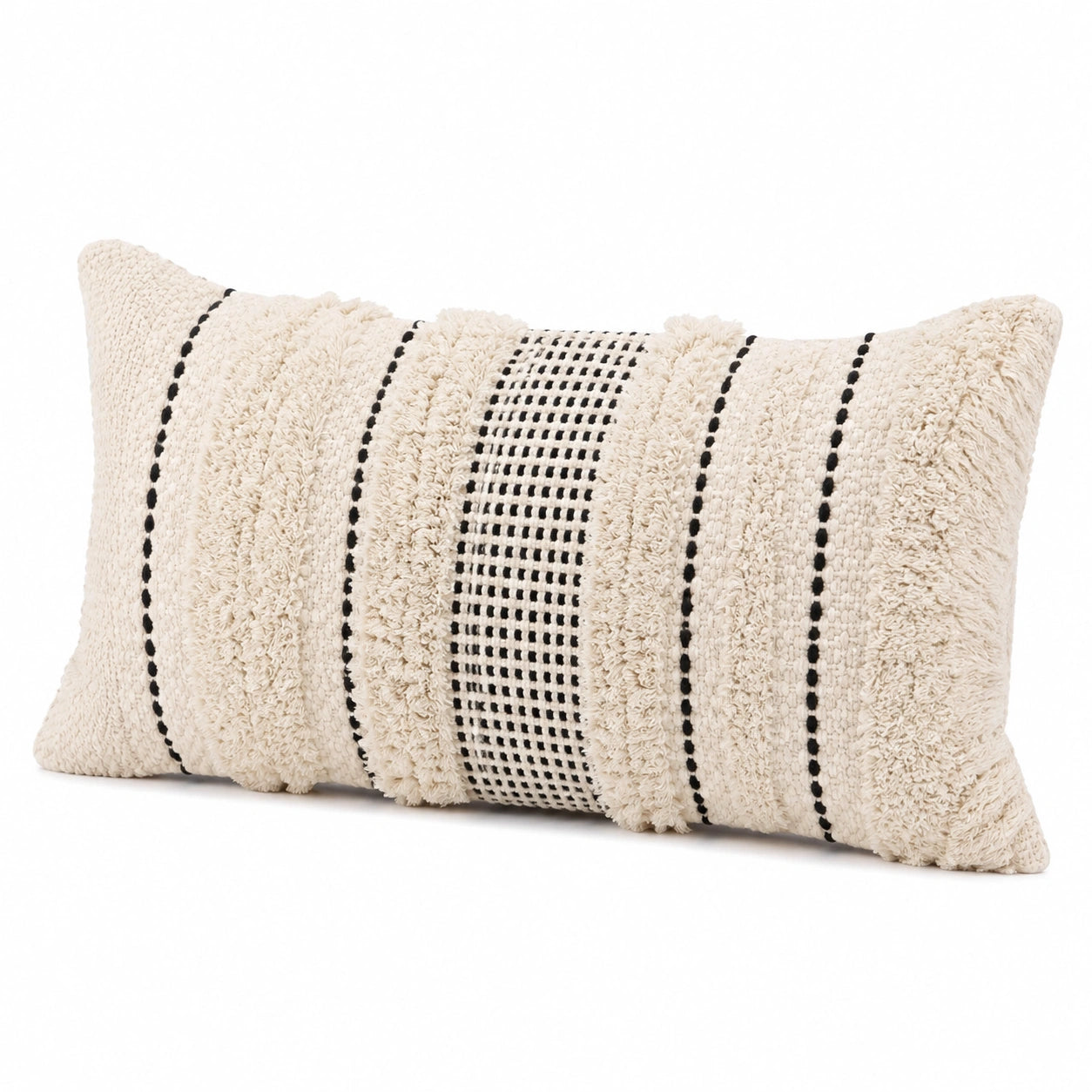 Dekokissen 60 x 30 cm Textil Creme Schwarz strukturiert