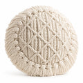 Rundes Dekokissen 45 cm aus Baumwolle in Creme mit Makramee und Fransen