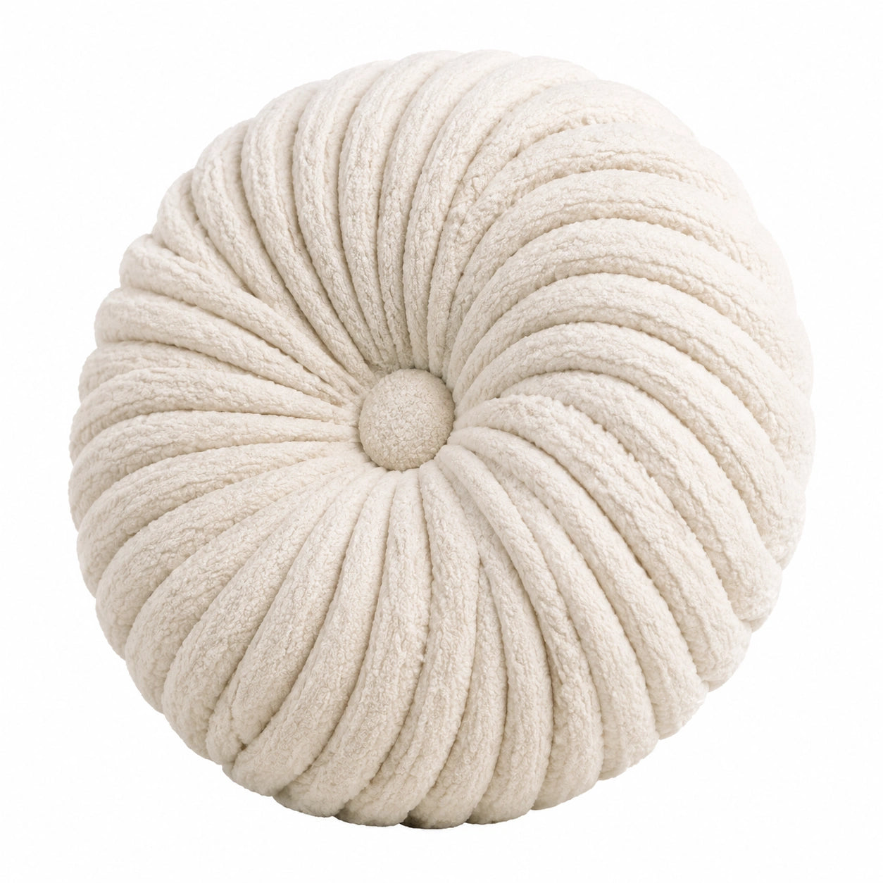 Rundes Zierkissen 45 cm aus Strukturtextil in Creme mit Spiralsteppung