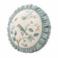 Rundes Dekokissen 45 cm Textil Mint Creme mit Blumen- und Vogelstickerei